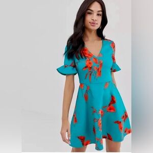 Ted Baker Teal and Red Floral Midi Dress